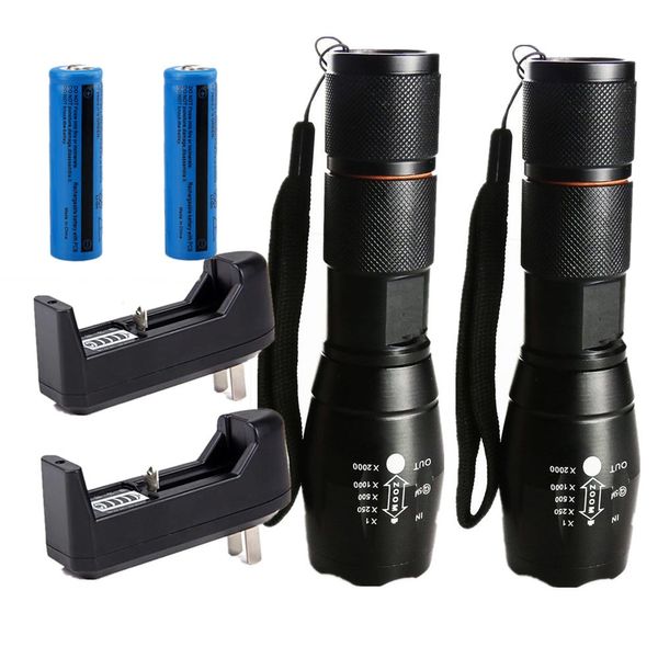 2x Portable 3800LM Flashlight Rechargeable Cree XML T6 LED Tactical Torch Zoomable 5 Modes + 18650 Battery + Charger