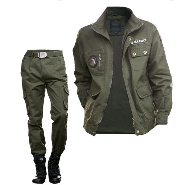 

tactical suit mens clothes airborne jacket + pant swat camouflage sets welder working clothes wear resistance sets, Gray