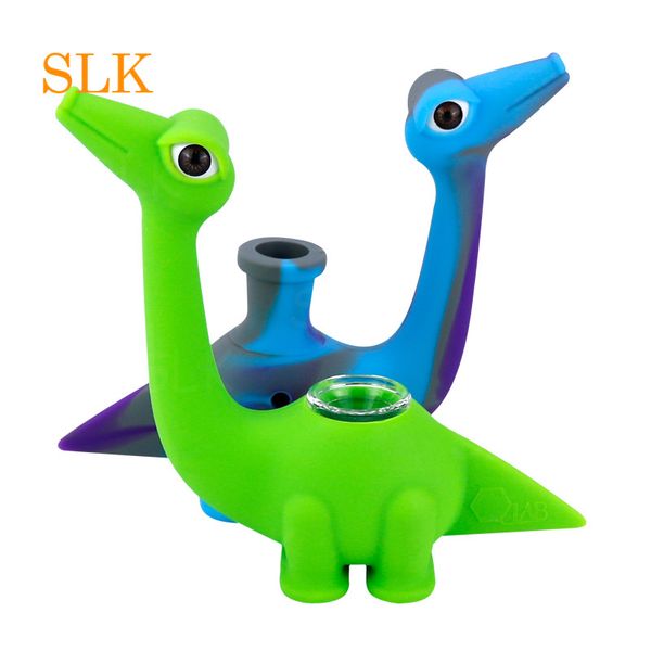 Dinosaurier-Silikon-Bong-Wasserpfeifen, Silikon-Bubbler mit Glasschale und Stiel, Rauchpfeife, Dinosaurier-Rauchbongs, Ölbrenner