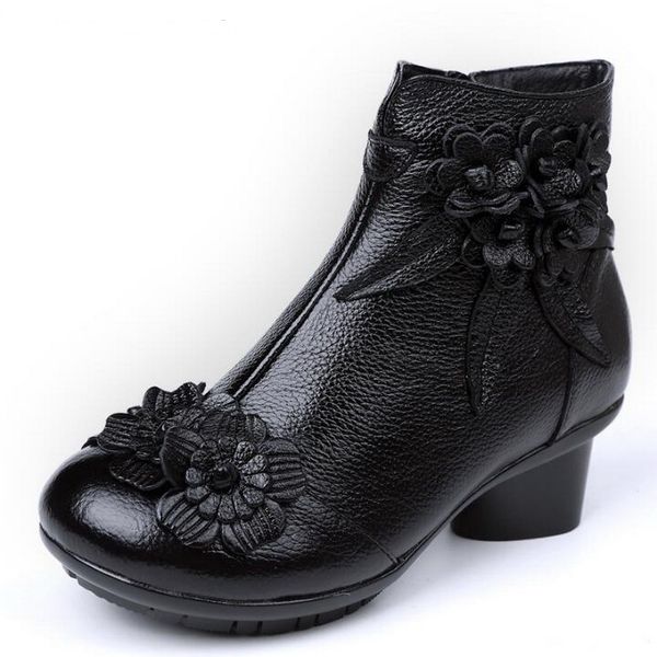 

2018 autumn winter shoes genuine leather fashion women's martin boots ankle boots for women black red color big size(35-42