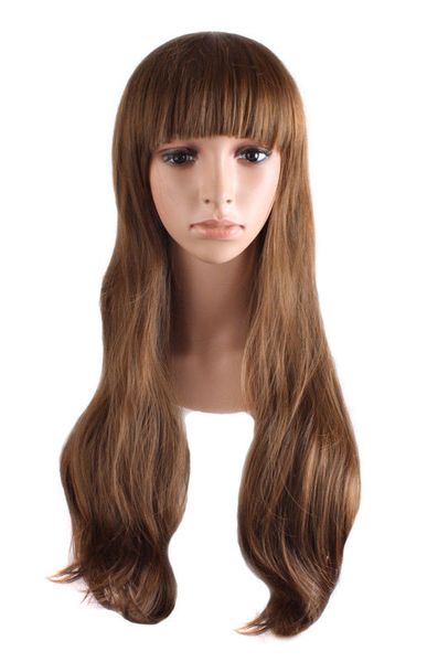 

long wig chestnut smooth 23 5/8in with fringe, casual, Black;brown