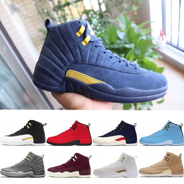 

12 michigan cp3 college navy vachetta tan men basketball shoes sneakers 12s bulls unc flu game the master taxi playoffs sports sneakers