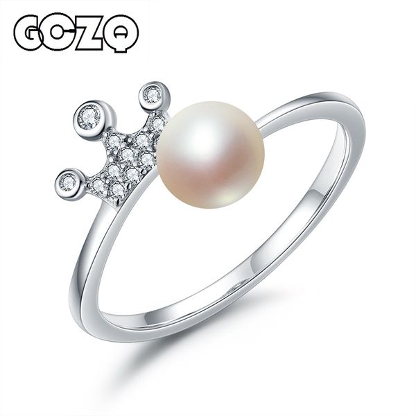 

gczq crown pearl rings white freshwater pearl rings sterling 925 silver wedding women' brides exquisite jewelry engagement, Golden;silver