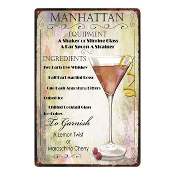 

mike86 ] manhattan cocktail lounge metal plate hawaii wall posters vintage tin sign antique souvenirs festival gift dd-1009