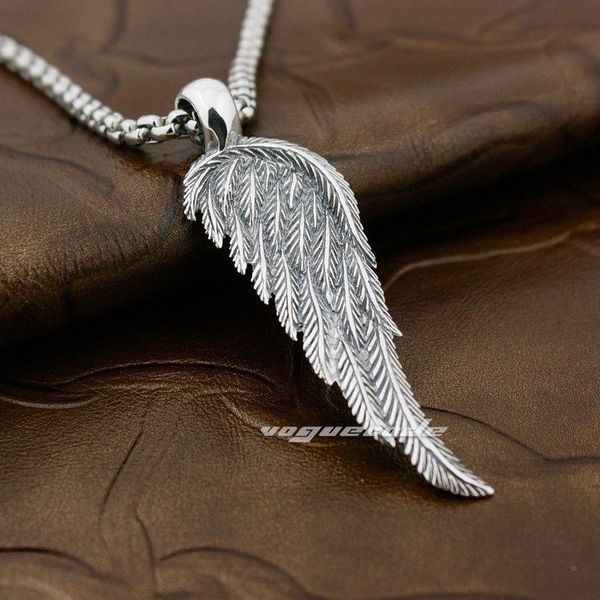 

angel bird wing feather 2-side solid 925 sterling silver pendant 8a008(necklace 24inch), Black
