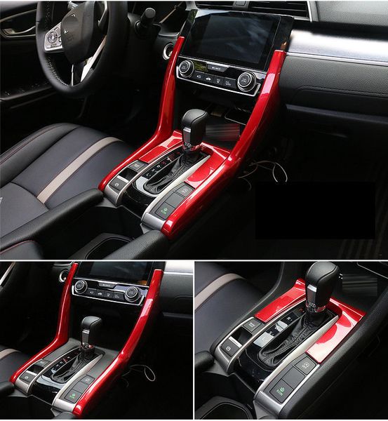 Reequipamento 2016-2018 Para Honda Civic 10 Gen Vermelho 3 pcs Painel de Engrenagem CoverGear Tira Lateral