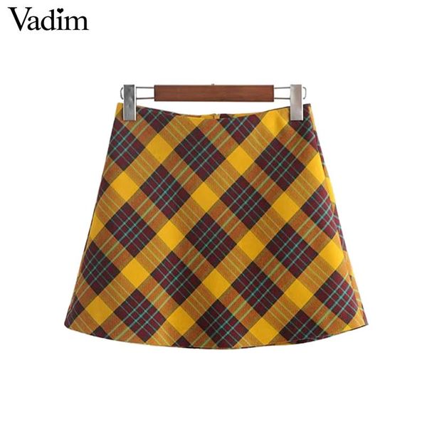 

vadim women fashion a line plaid skirts checkered faldas european style zipper ladies elegant streetwear mini skirts ba128, Black