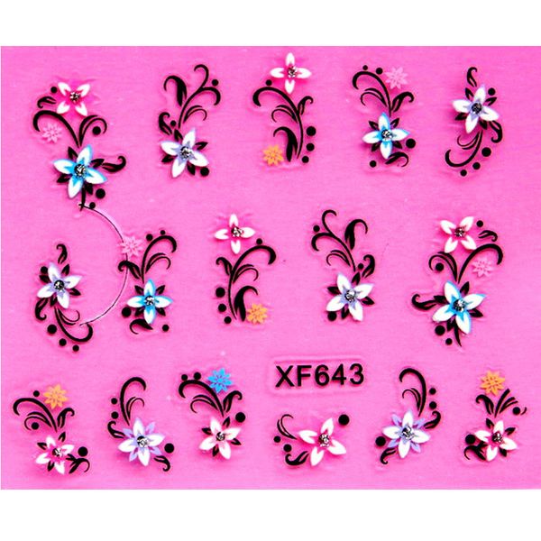 

2017 sweet 3d flower design water transfer nails art sticker decals lady women manicure tools nail wraps decals wholesale, Black