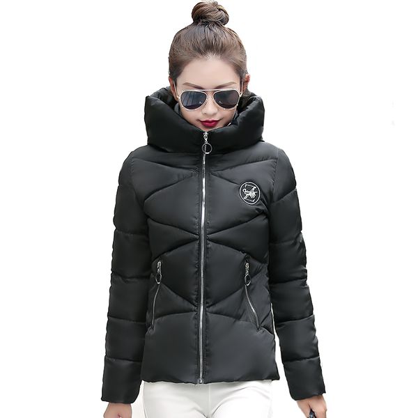 

women winter jacket stand collar hooded winer jacket women outwear cotton padded female coat solid jaqueta feminina inverno, Black;brown