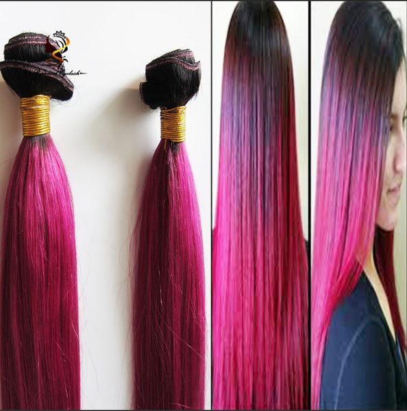 Cheap100 Unprocessed Human Hair 1b With Dark Pink Ombre Virgin