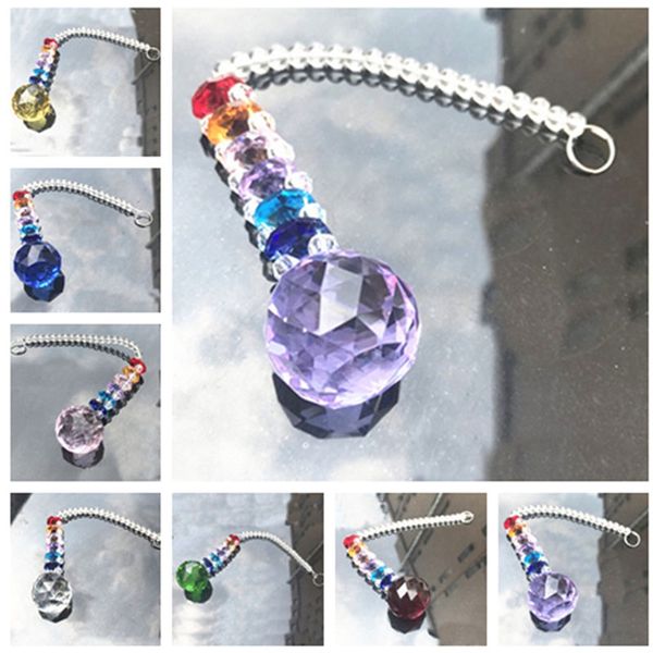 

7pcs 40mm chakra crystal hanging suncatcher crystal prism ball pendant rainbow maker handmade home decoration w116