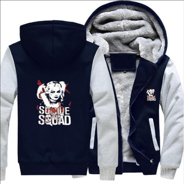 

suicide squad quinn joker cosplay clothing coats zipper hoodies thicken jacket sweatshirts for men women hoody, Black