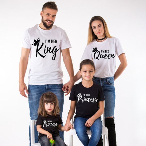 

2018 Summer Matching Family Clothes Casual Solid Short Sleeve Cotton T-shirt King Queen Couples T-shirt Crown Printed Funny Tops