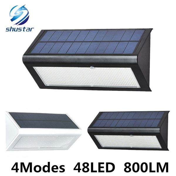 Brillo de alta calidad 4 Modse 800LM Impermeable 48 LED Luz solar 2835 SMD Energía solar blanca Jardín al aire libre