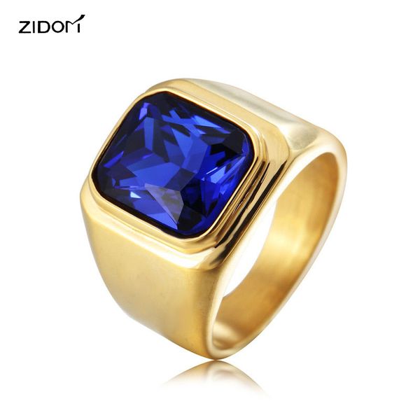 

2018 new gold color men hiphop gem rings 316l stainless steel with cz stone fashion simple male ring jewelry, Golden;silver