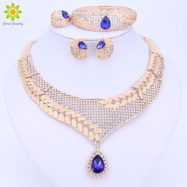 

dubai crystal jewelry set luxury gold color big nigerian wedding african beads jewelry set costume design for women 3color d18101003, Silver