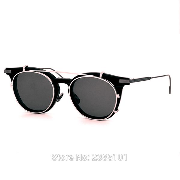 

2019 vintage round style polarized sunglasses clip on lens men removable brand designer prescription eye glasses, White;black