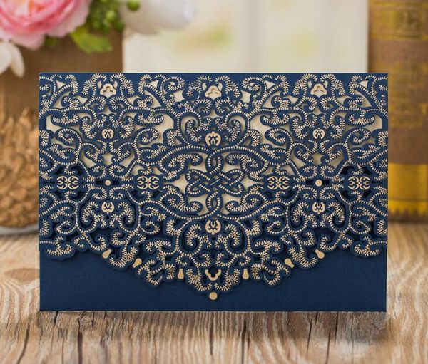 

Navy Blue Laser Cutting Wedding Invitations Card Birthday Party Cards Invitation Kit with Envelopes 50 pcs/lot