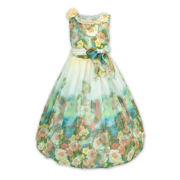 

girl dress summer new children's bohemian flower chiffon print vest dress baby girl floral long dresses, Red;yellow