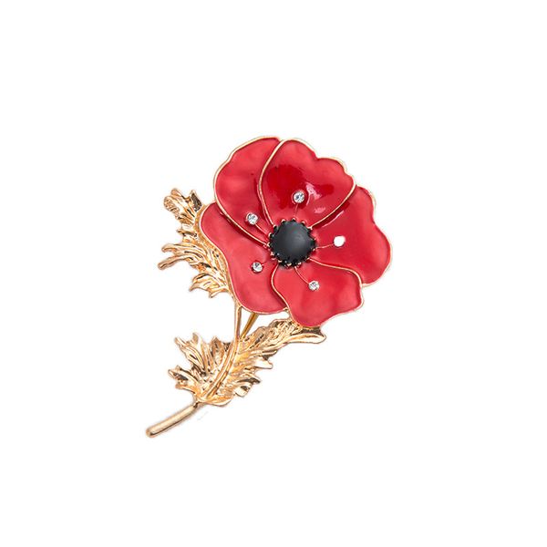 

golden poppy flower crystal brooches pins for women men shirt collar lapel pin enamel breastpin vintage broach jewelry red pink blue purple, Gray