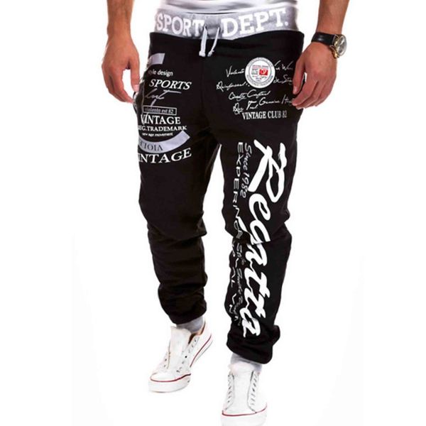 

wholesale-new mens joggers outdoor sports pants sweatpants fashion letter print harem pants sweat men trousers sports wear, Black