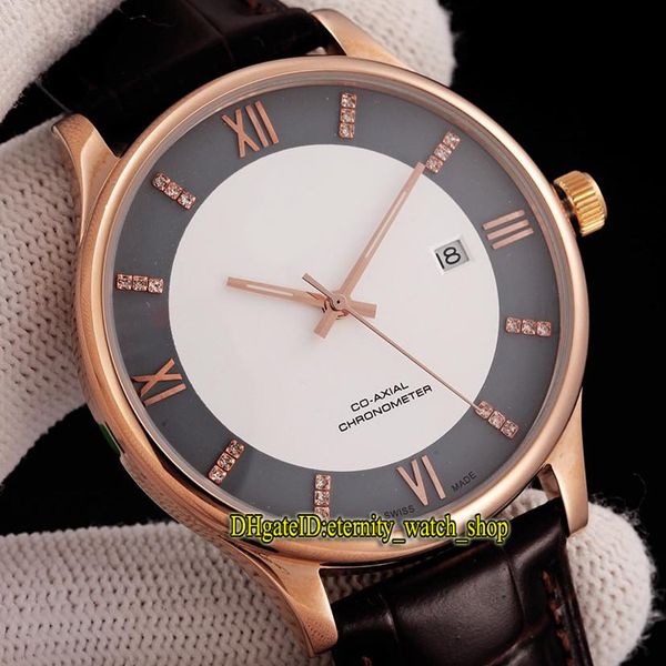 

de ville 424.53.40.20.52.001 white date dial japan miyota 8215 automatic mens watch rose gold case leather strap watches, Slivery;brown