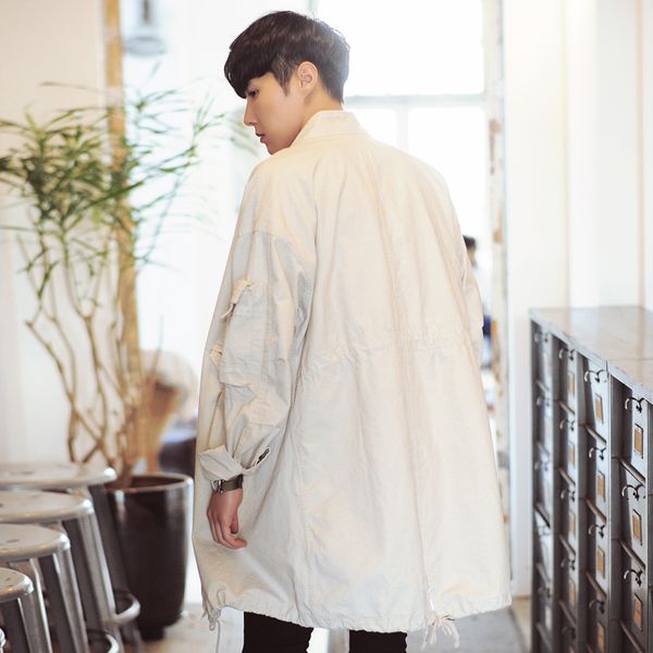 

2xl 2018 autumn vintage tooling trench male medium-long trend loose thin stand collar outerwear lengthen, Tan;black