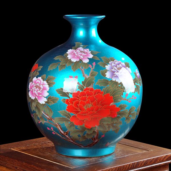 

jingdezhen ceramics glaze crystal blossoming pomegranate flower vase of modern chinese living tv cabinet decoration