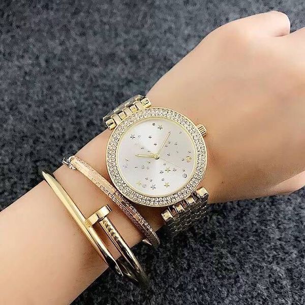 

Fashion M star design Brand women's Girl crystal Dial Stainless steel band Quartz wrist Watch M6056-2