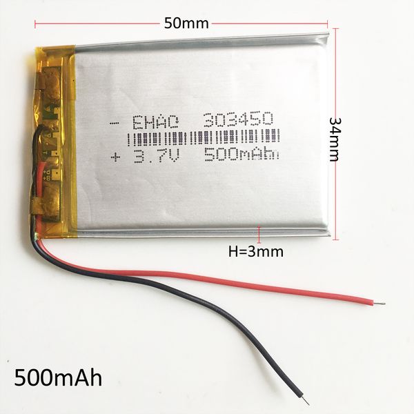 3.7 V 500 mAh 303450 Lithium Polymer Bateria Recarregável LiPo células li-ion poder para mp3 fone de ouvido dvd gps câmera do telefone móvel psp jogo toys