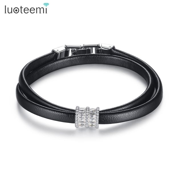 

luoteemi fate love classic leather zirconia charming bracelet accessories jewelry handmade unique multilayer double armband, Golden;silver
