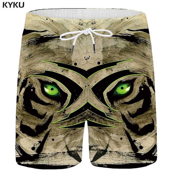 

kyku tiger shorts men animal casual shorts beach gothic cargo 3d printed short pants vintage mens summer popular new, White;black