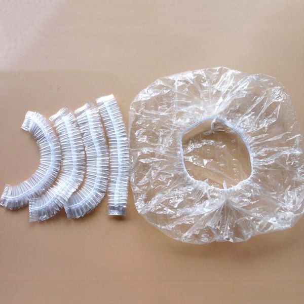 

100pcs one-off disposable l shower bathing clear hair elastic caps hats shower caps