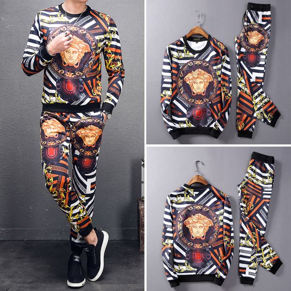 

2019 pring new medu a uit male fa hion printing large ize long leeve weater ca ual cotton two et men 039 lim track uit ize m 5x