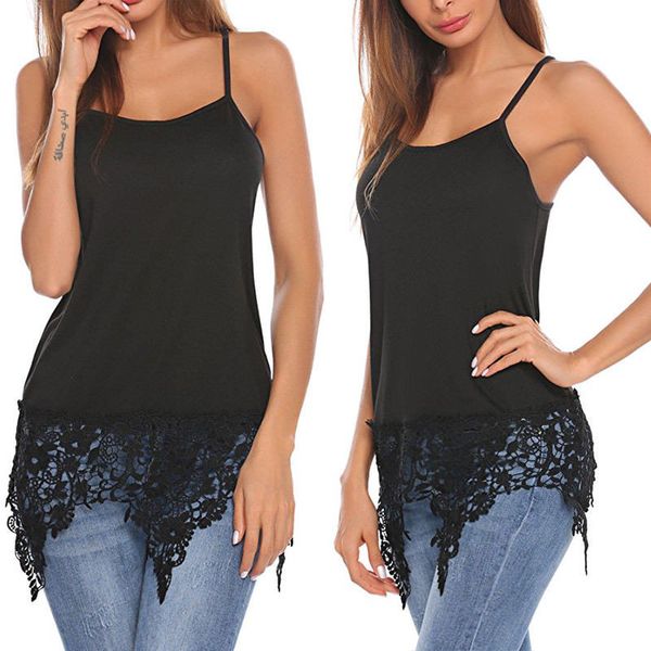 

trendy women clothes v-neck sleeveless strap lace vest pullover geometry polyester tank one pieces, White
