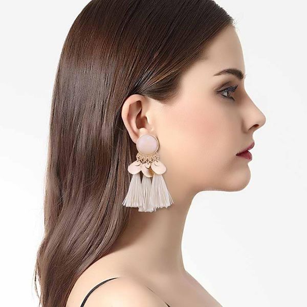 

bohemian style popular ladies earring multi-color tassle big round acrylic stone elegant women party earrings ear jewelry girls, Silver