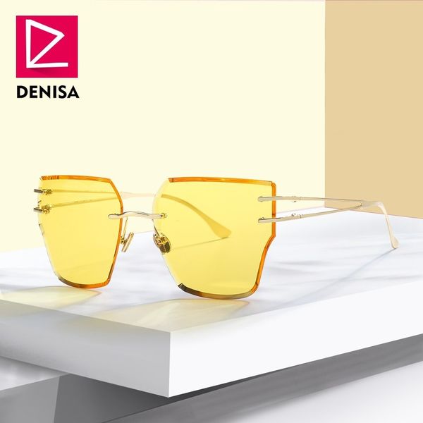 

denisa rimless yellow glasses shades brand designer uv400 driving eyewear men trend ladies outdoor personality sunglasses g23049, White;black