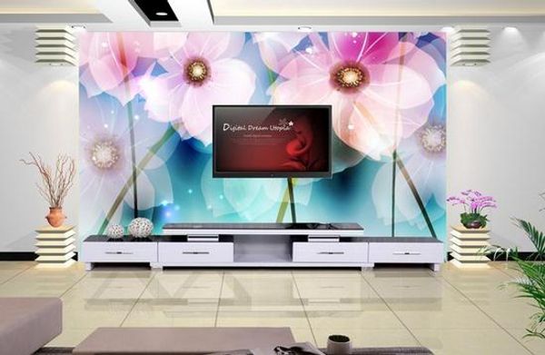 

fantasy crystal flower tv background wall 3d murals wallpaper for living room