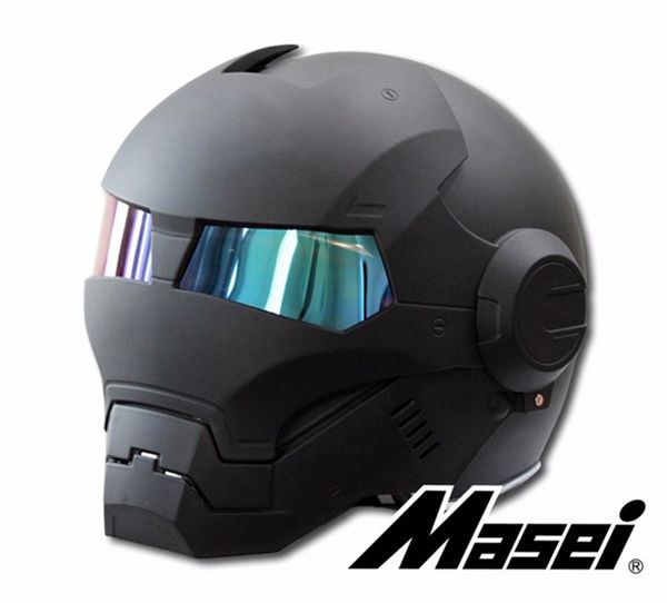 

Матовый черный MASEI IRONMAN Железный Человек мотоциклетный ретро шлем с открытым лицо