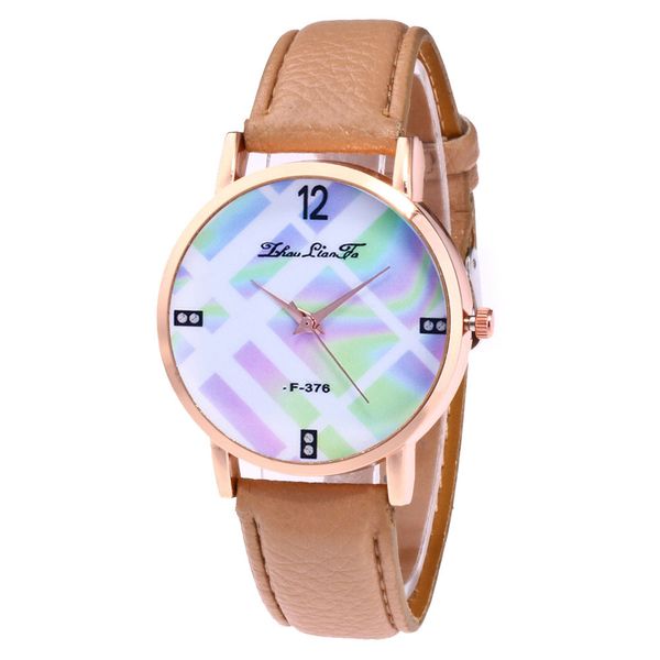 

drop shipping watch women's fashion casual pu leather strap analog quartz round watches lover's gift c105, Slivery;brown