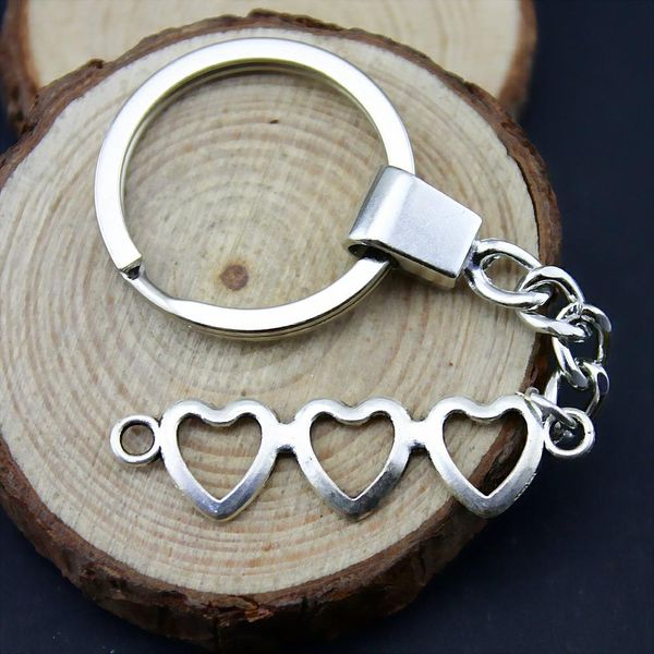 

6 pieces key chain women key rings car keychain for keys 3 hearts connector 43x11mm, Slivery;golden