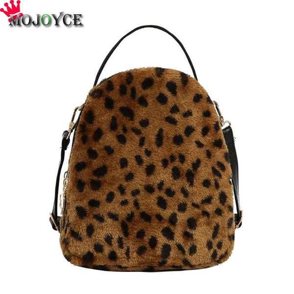 

plush leopard print shoulder bagpack women girls school travel backpacks for women 2018