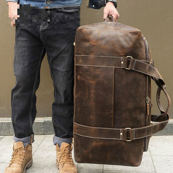 

new vintage duffle travel bag large capacity bag men genuine leather luggage bags handbags