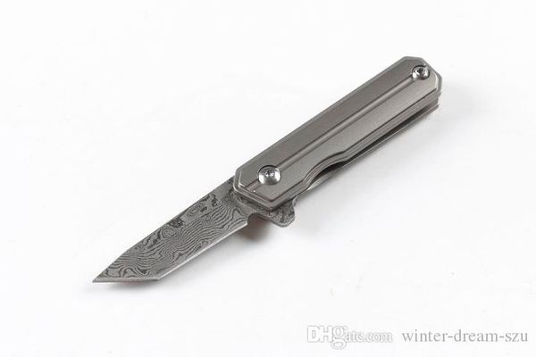 

Damascus Blade Little Pocket EDC Knife Titanium Handle Drop Tanto Point Outdoor Folding Survival Tactical Huntting Fishing Gift Knives P519R