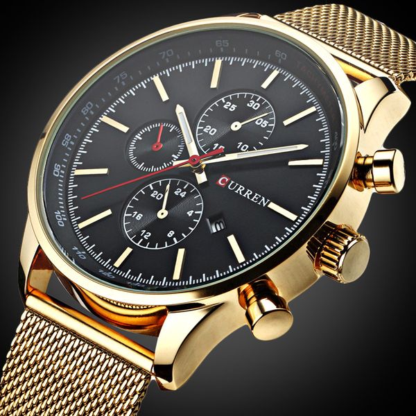 

curren 8227 mens watches gold mesh steel quartz men watch casual sport wristwatch male clock relogio masculino, Slivery;brown