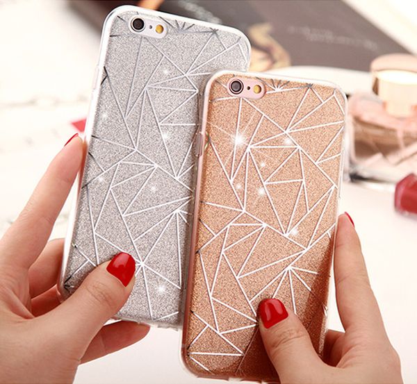 

Для iPhone 7 6 6 S Плюс 8 Плюс Крышка Case Блеск Порошок Серебряный Ромб Мягкий Чехол ТПУ Д