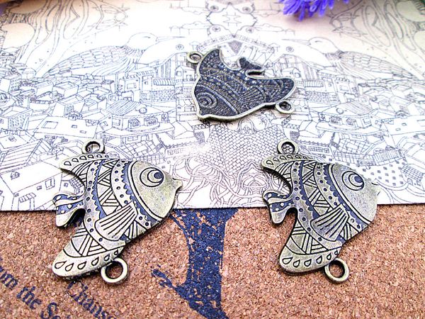

24pcs--37*30mm antique bronze big fat fish charms pendants, Bronze;silver