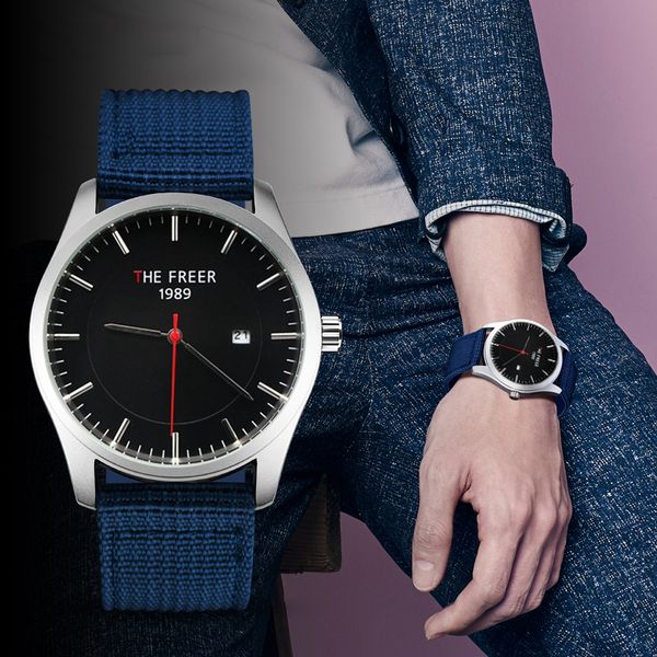 

2018 new watch nylon strap date display men watch 2pc casual style quartz sports watches quartz mens watches top, Slivery;brown