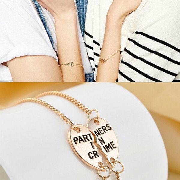 

women fashion jewelry 2 pcs friends forever split heart pendant bracelet set for friendship gift, Golden;silver