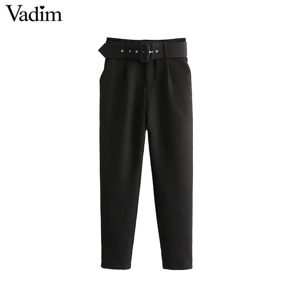 

vadim women elegant black pants sashes pockets zipper solid ladies streetwear casual chic trousers pantalones ka152, Black;white